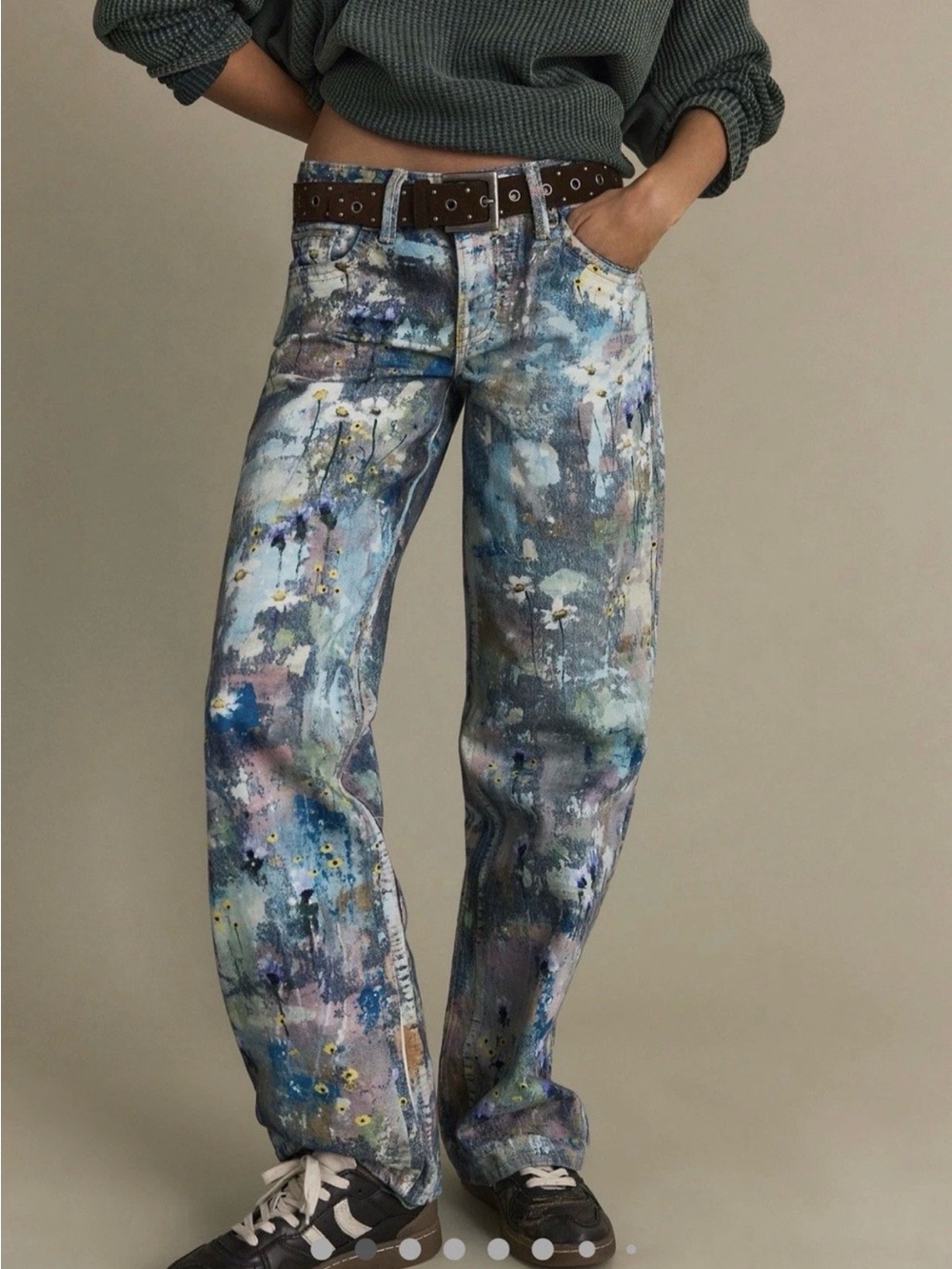 Free People Tennessee Low Rise Illusions Jeans We The Free Floral Canvas Blue